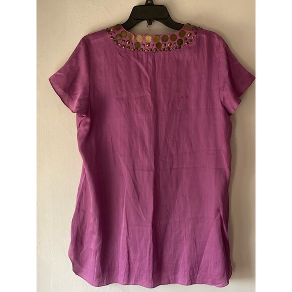 Relativity Purple Embellished Top SZ XL Cotton Blend Short Sleeve Ethnic Career - Picture 7 of 9